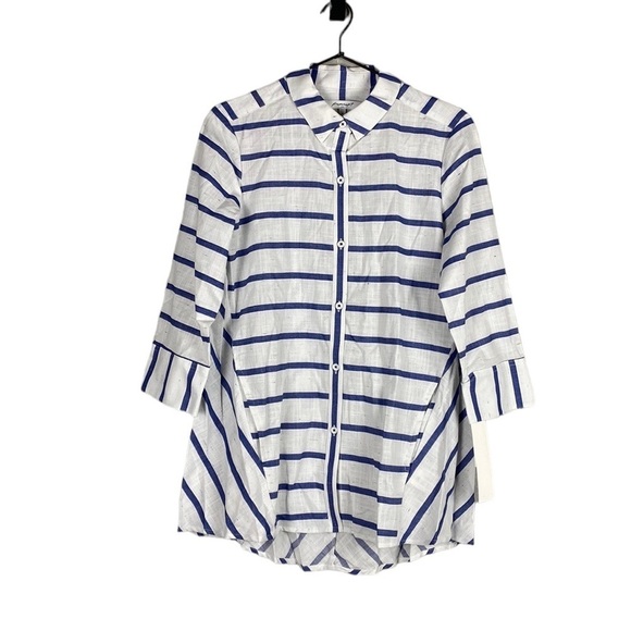 Foxcroft striped tunic button down top - Picture 1 of 8